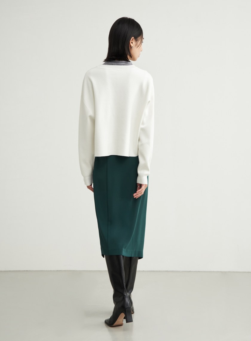 不對稱光澤感綁帶直筒裙